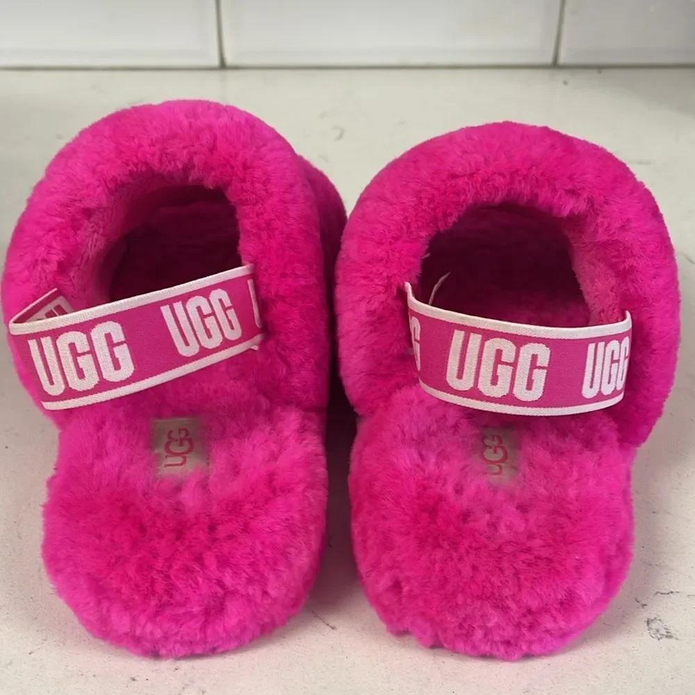 UGG Fluff Yeah Slide Kids Youth Size 4 Rock Rose -Hot Pink